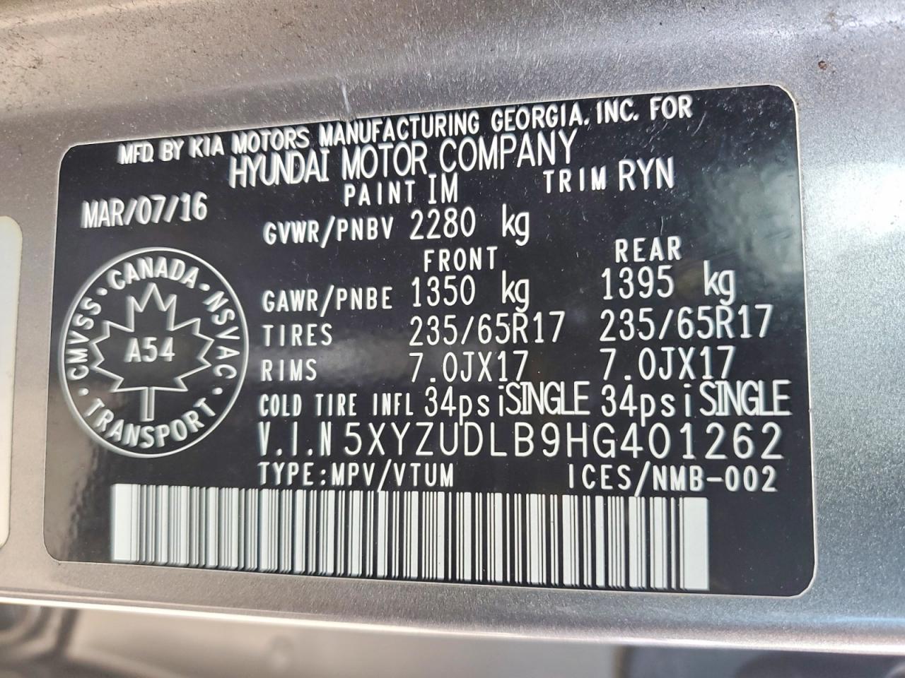 2017 HYUNDAI SANTA FE SPORT 2.4L photo 27