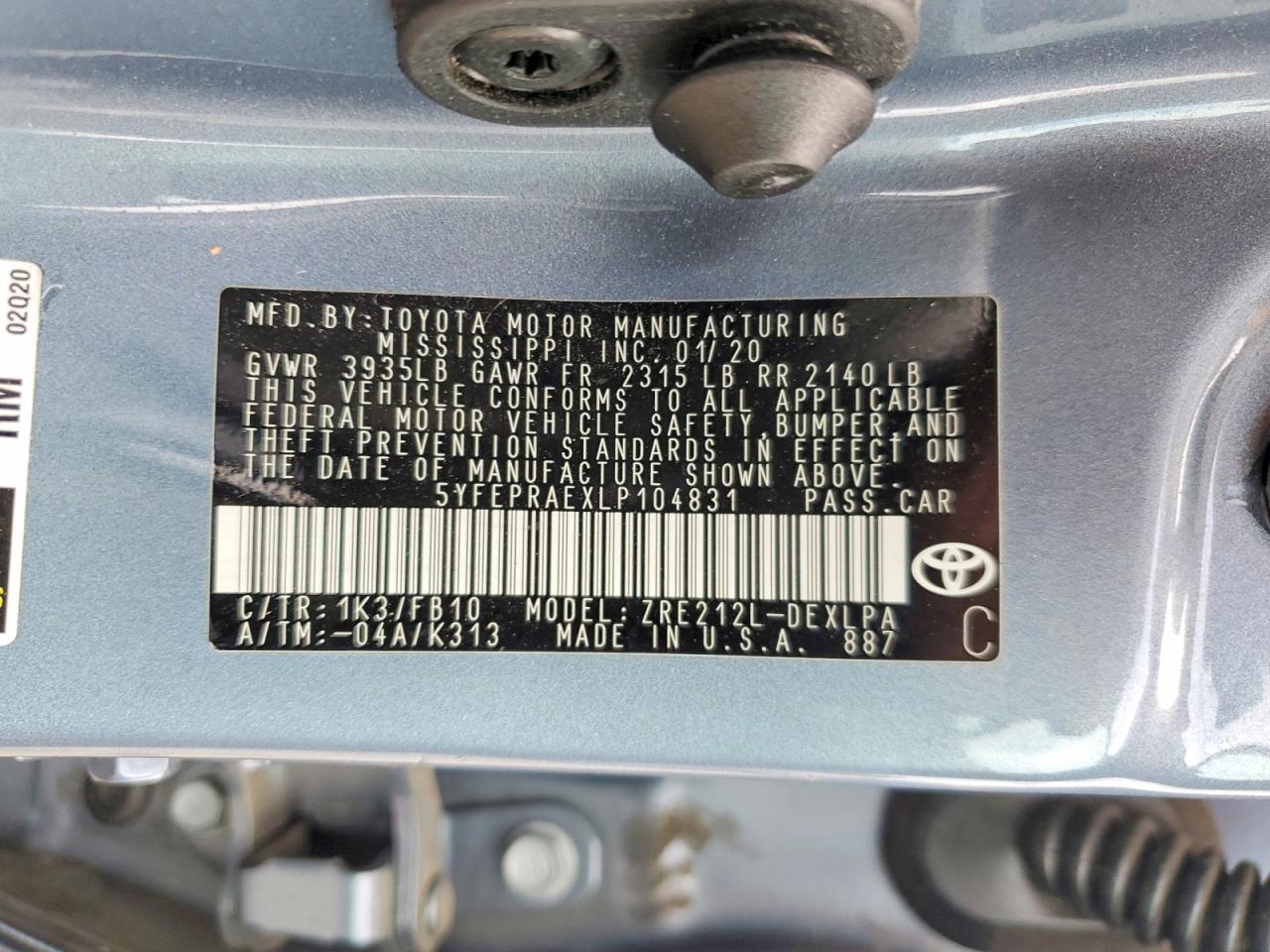2020 TOYOTA COROLLA LE photo 37