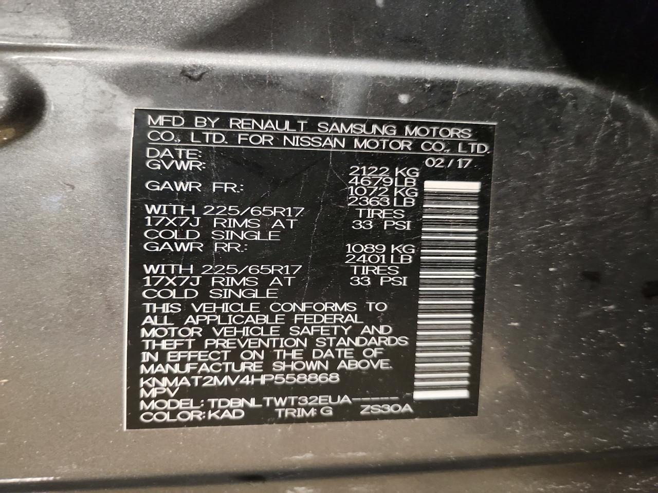 2017 NISSAN ROGUE SV photo 37
