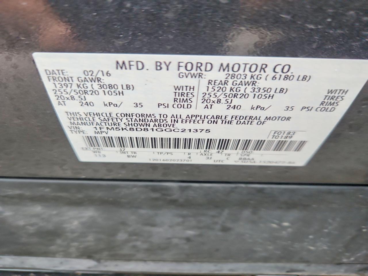 2016 FORD EXPLORER XLT photo 13