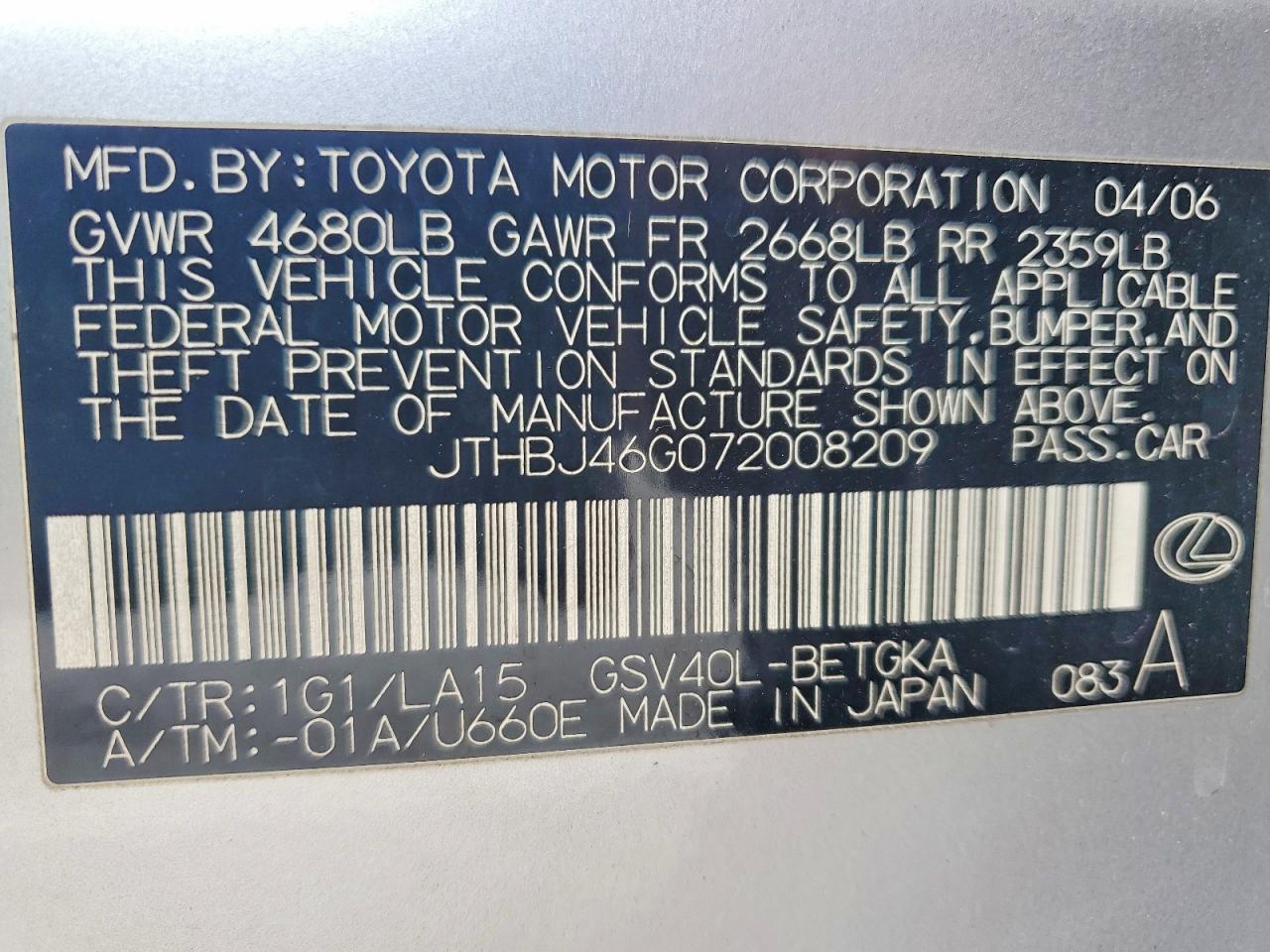 2007 LEXUS ES 350 photo 37