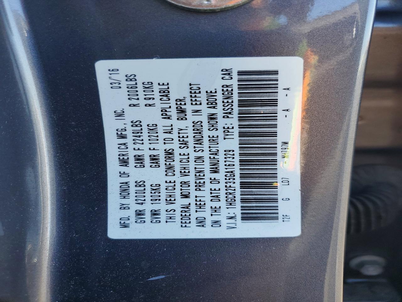 2016 HONDA ACCORD LX photo 13