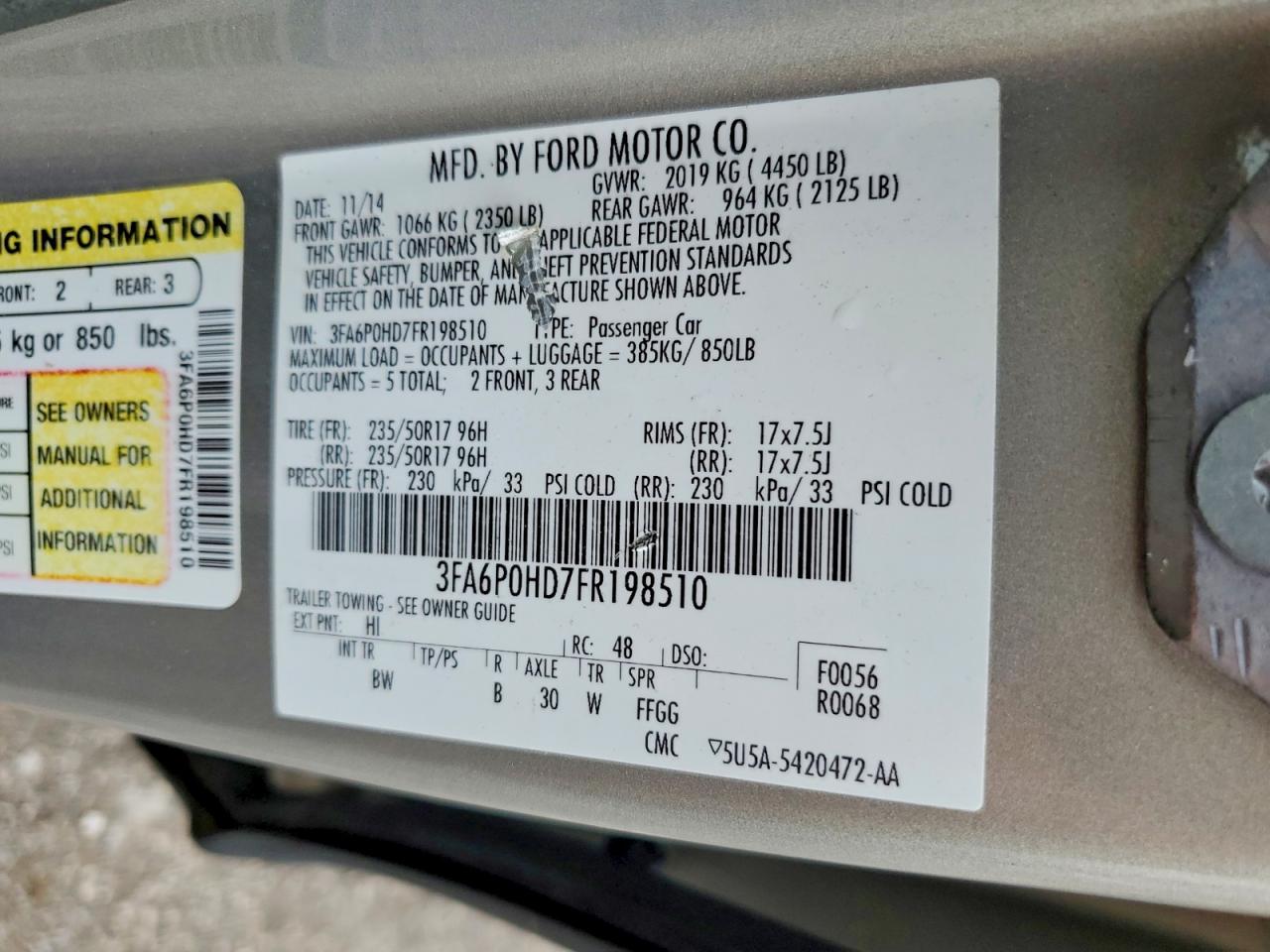 2015 FORD FUSION SE photo 23