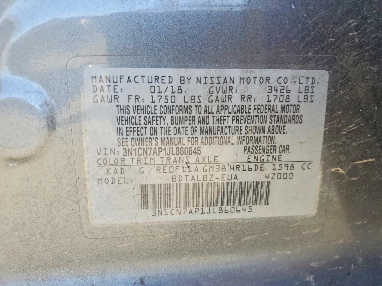 2018 NISSAN VERSA SV photo 23