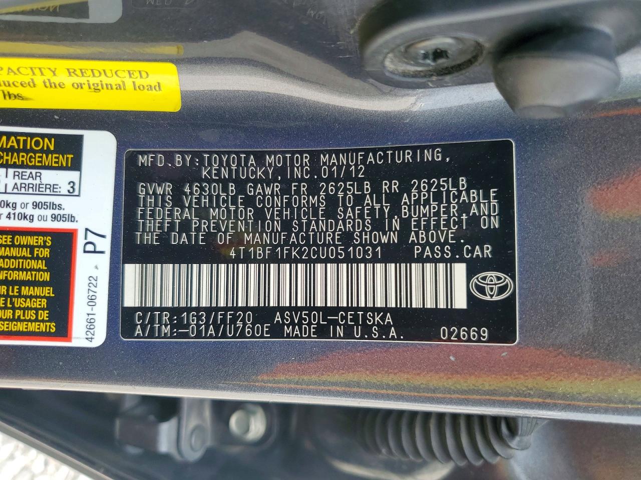 2012 TOYOTA CAMRY SE photo 34