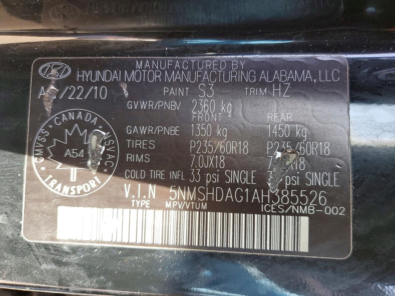 2010 HYUNDAI SANTA FE SE photo 25