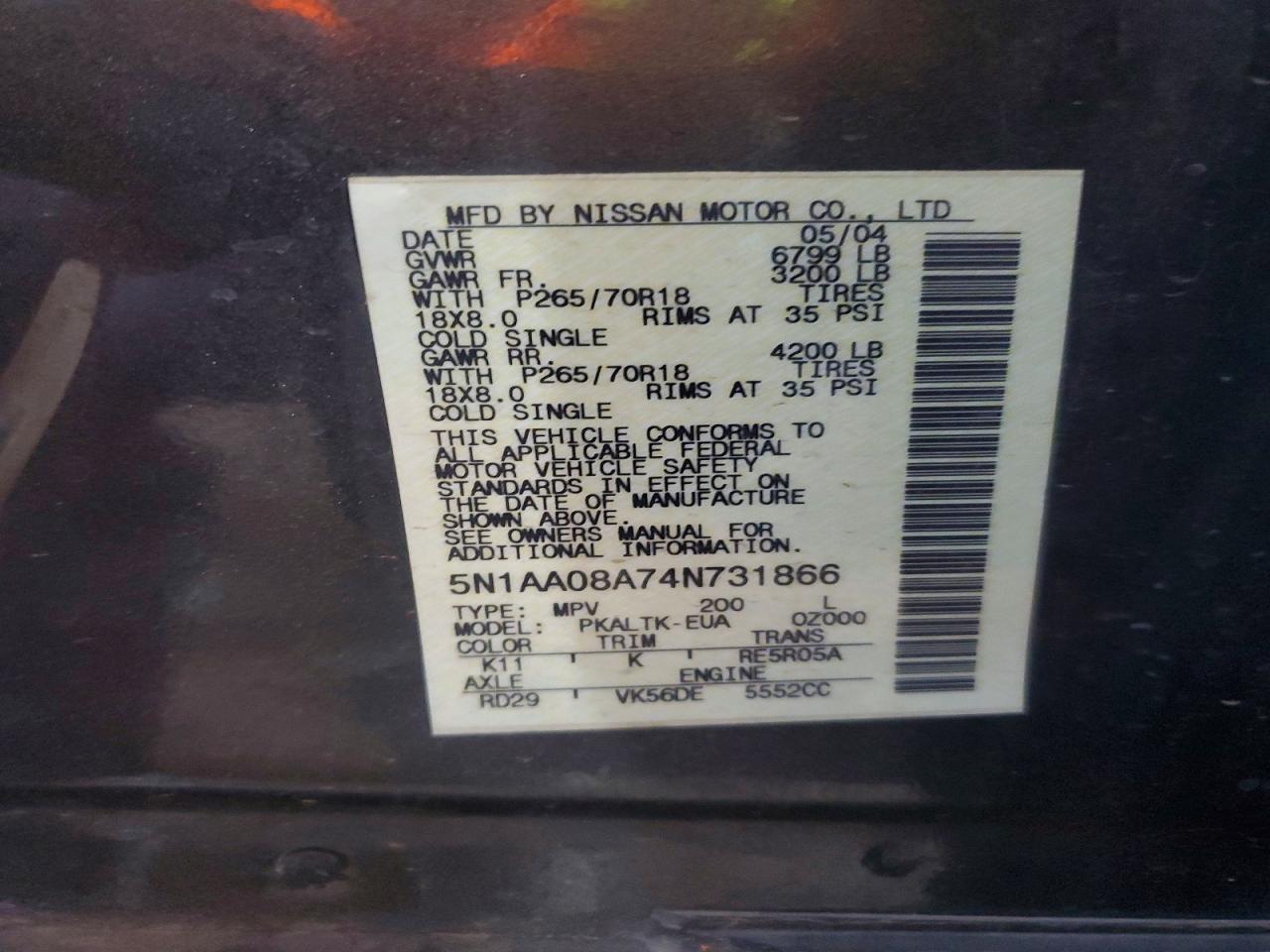 2004 NISSAN ARMADA SE photo 25