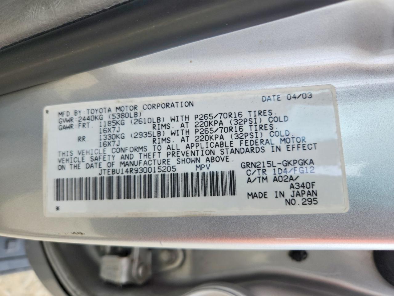 2003 TOYOTA 4RUNNER SR5 photo 25