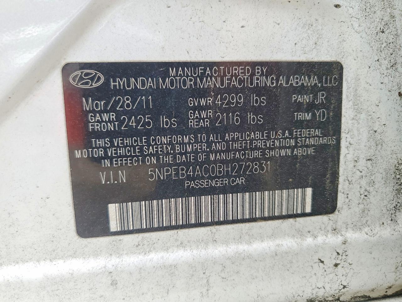 2011 HYUNDAI SONATA GLS photo 37