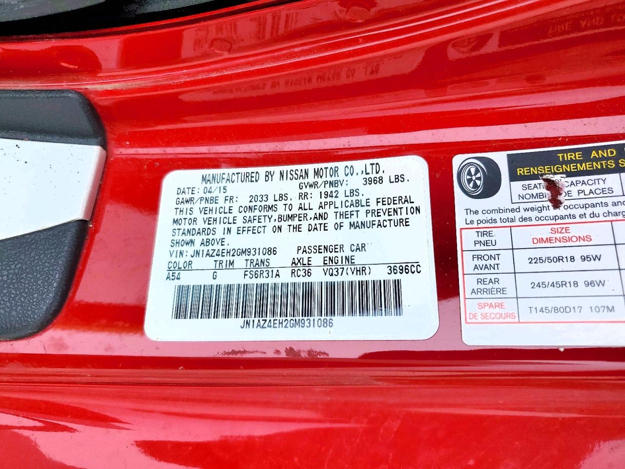 2016 NISSAN 370Z BASE photo 37