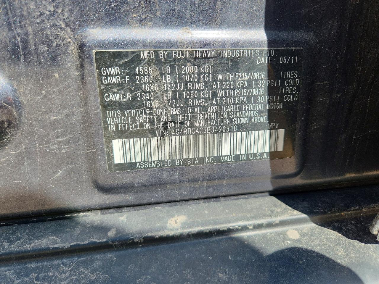 2011 SUBARU OUTBACK 2.5I photo 23