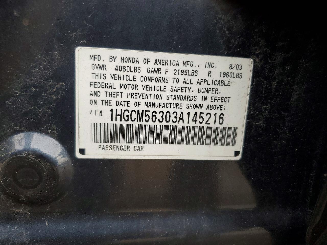 2003 HONDA ACCORD LX photo 34