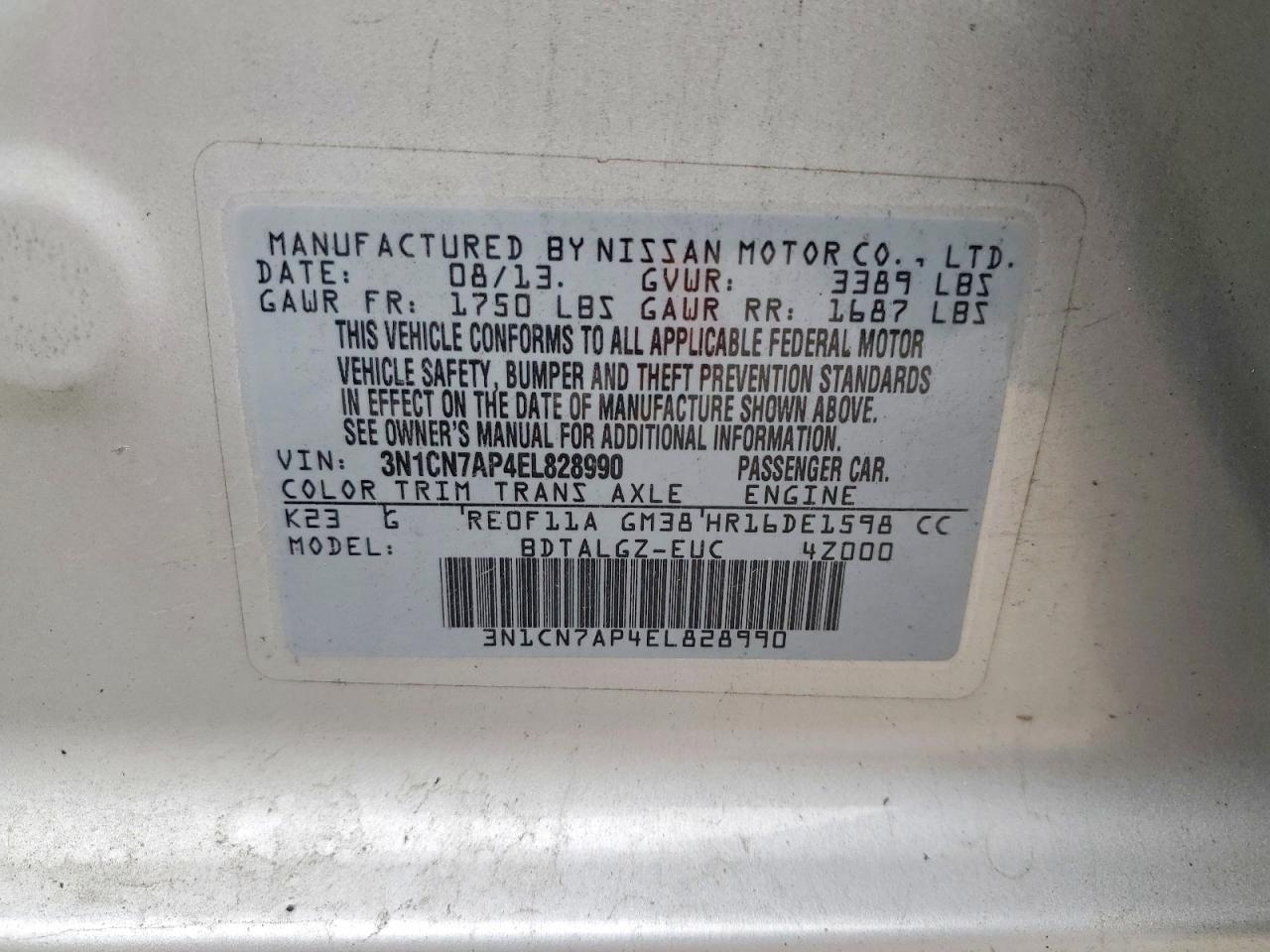 2014 NISSAN VERSA 1.6 S photo 25