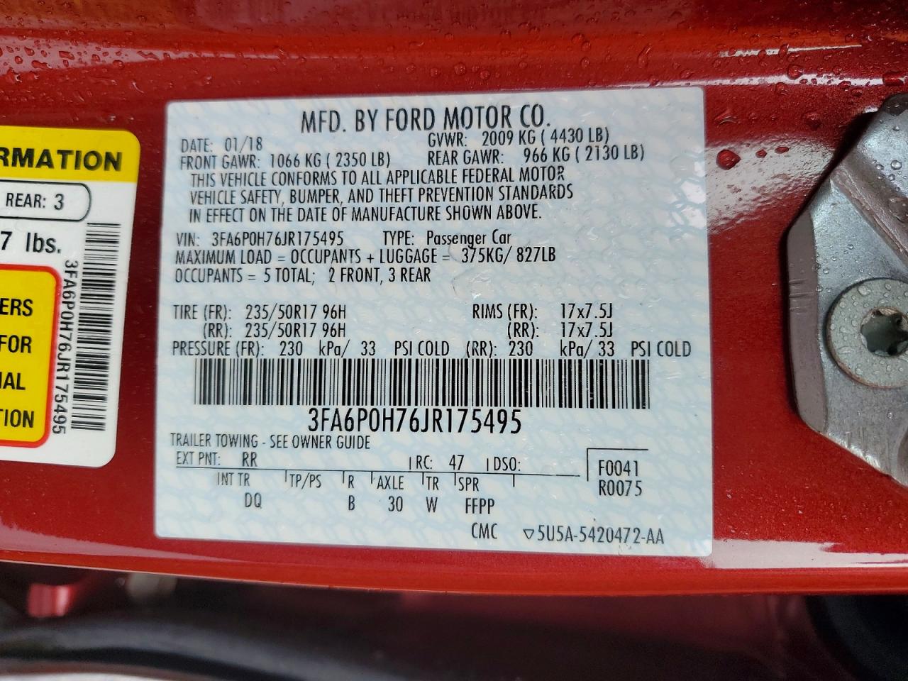 2018 FORD FUSION SE photo 34