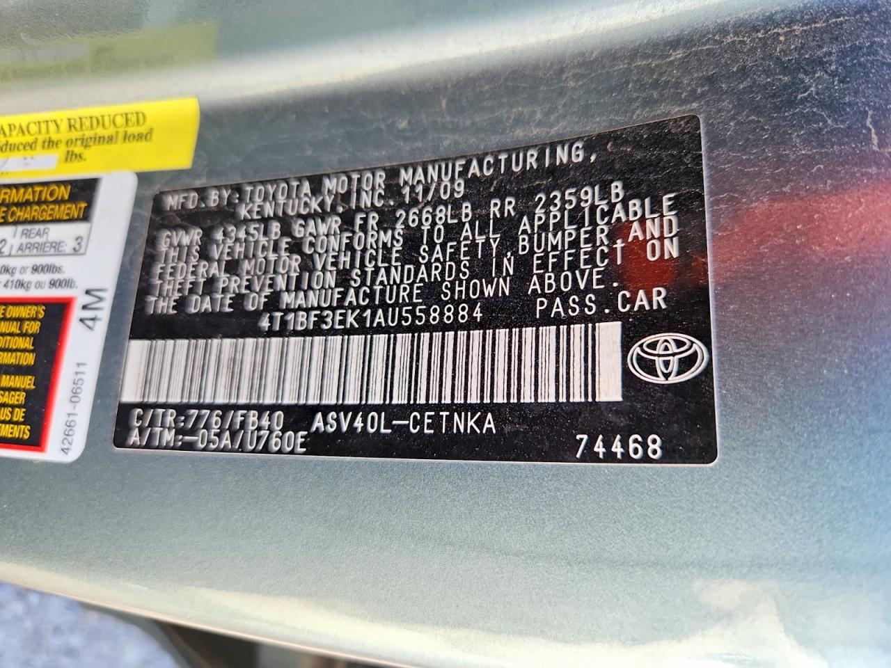 2010 TOYOTA CAMRY LE photo 23