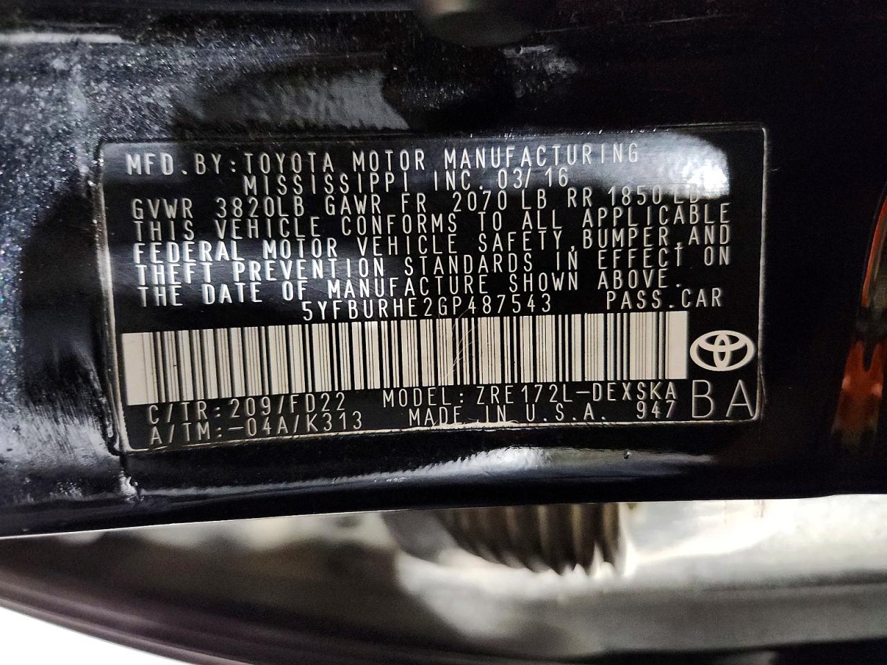 2016 TOYOTA COROLLA S PLUS photo 12