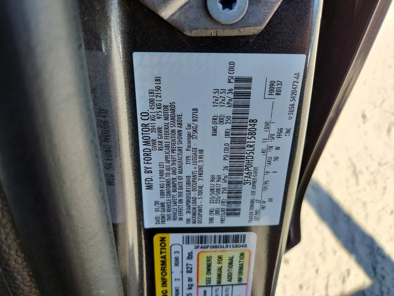 2020 FORD FUSION SE photo 12