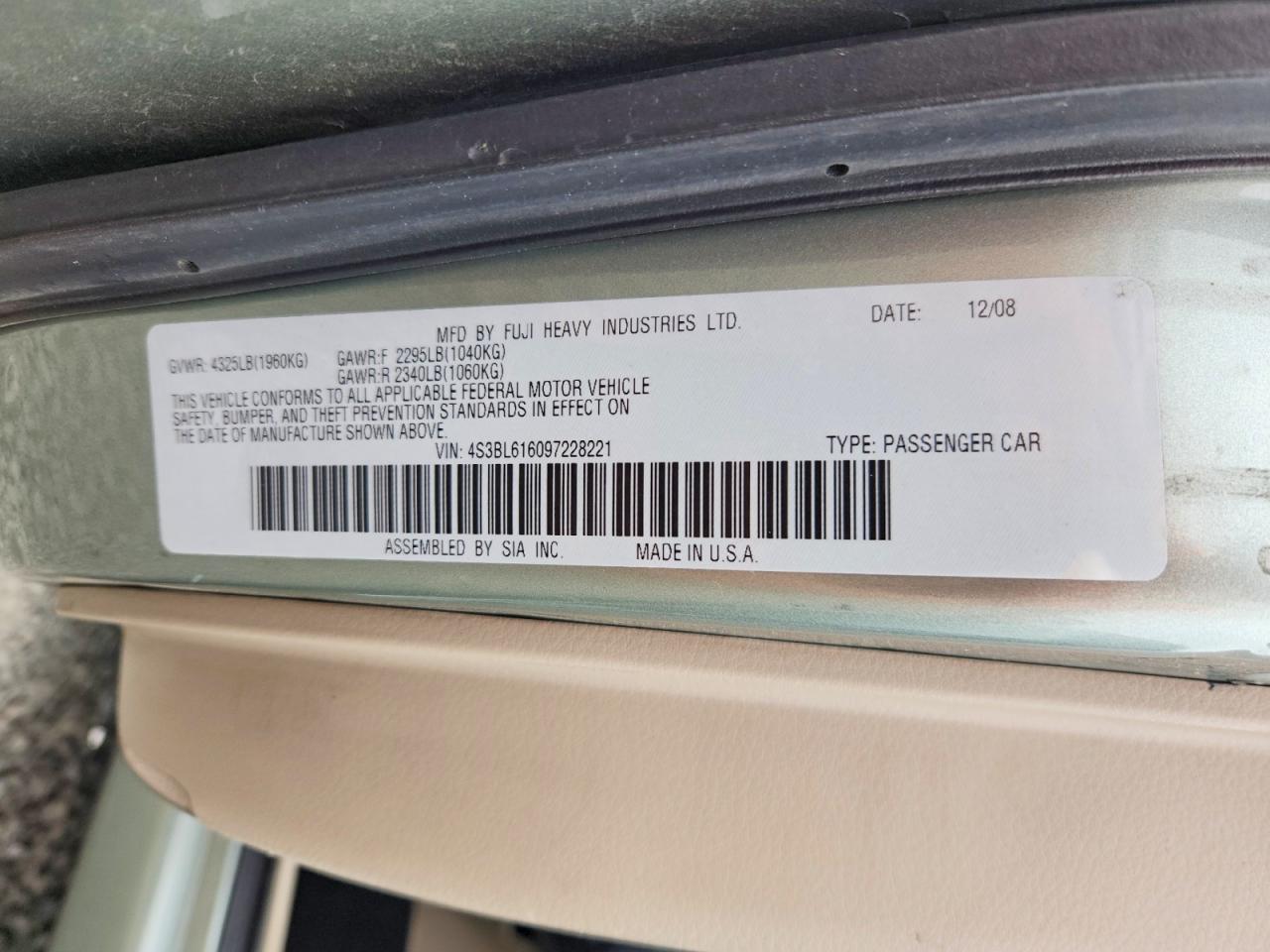 2009 SUBARU LEGACY 2.5I photo 23