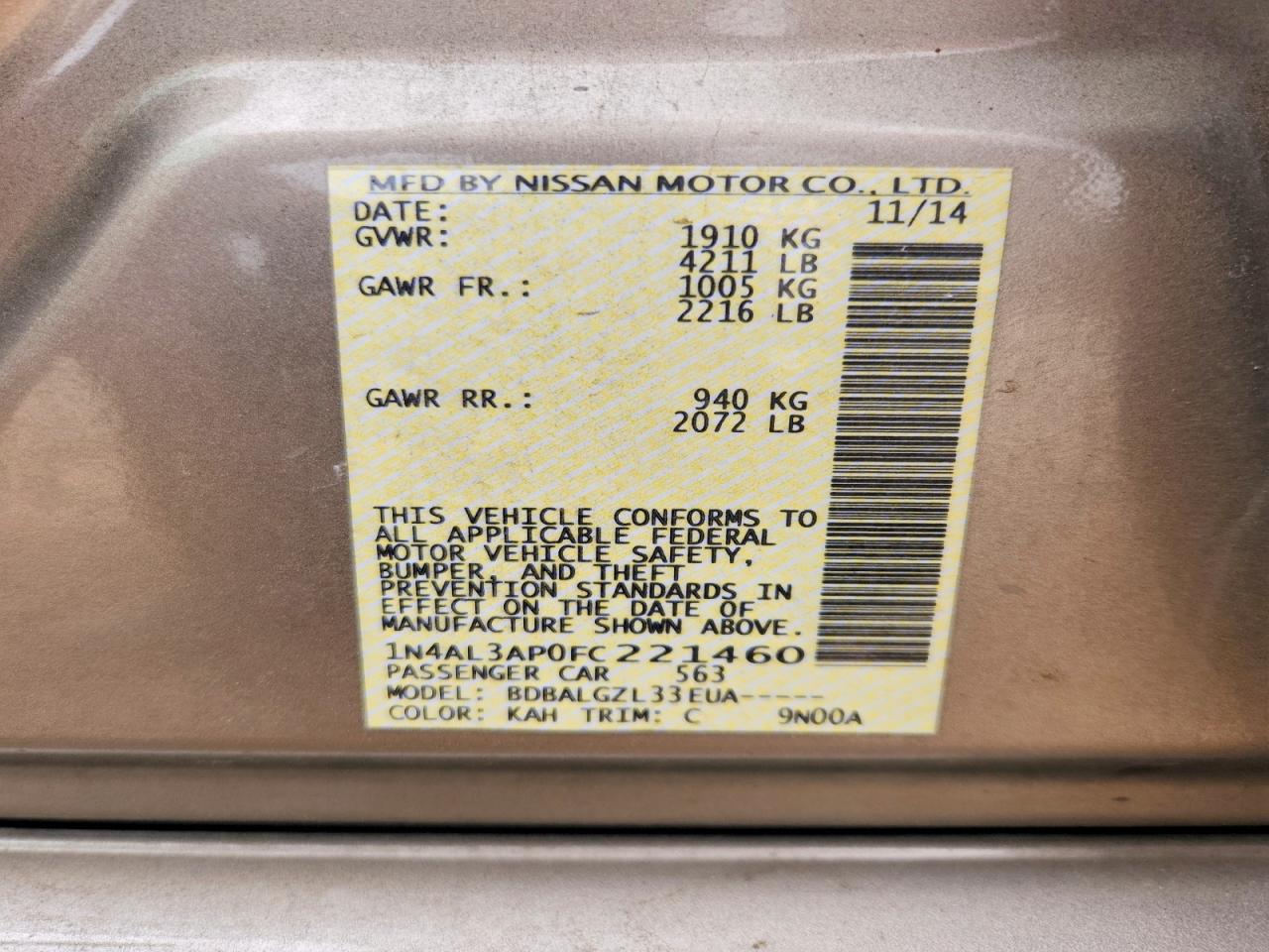 2015 NISSAN ALTIMA 2.5 S photo 12