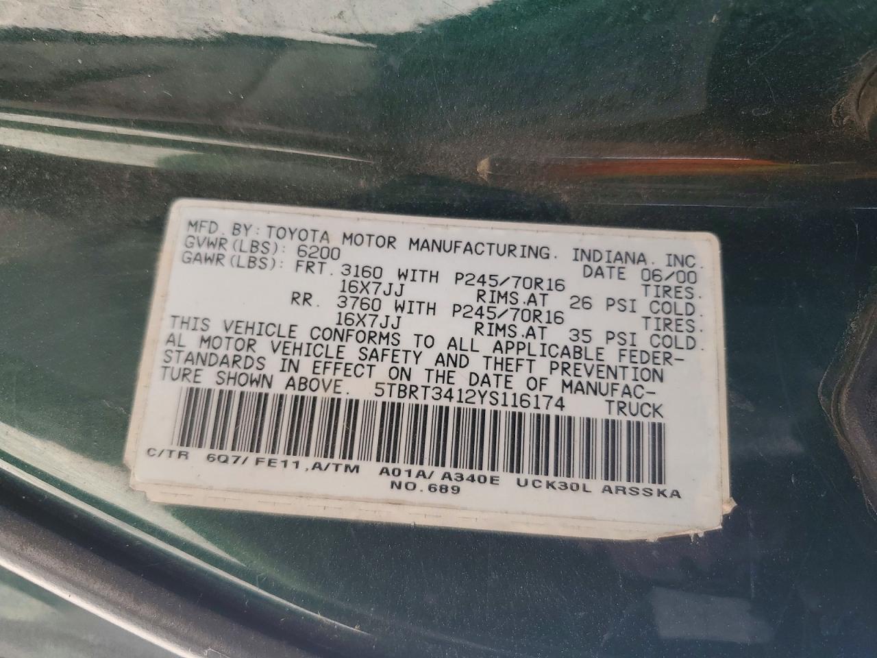 2000 TOYOTA TUNDRA SR5 photo 34