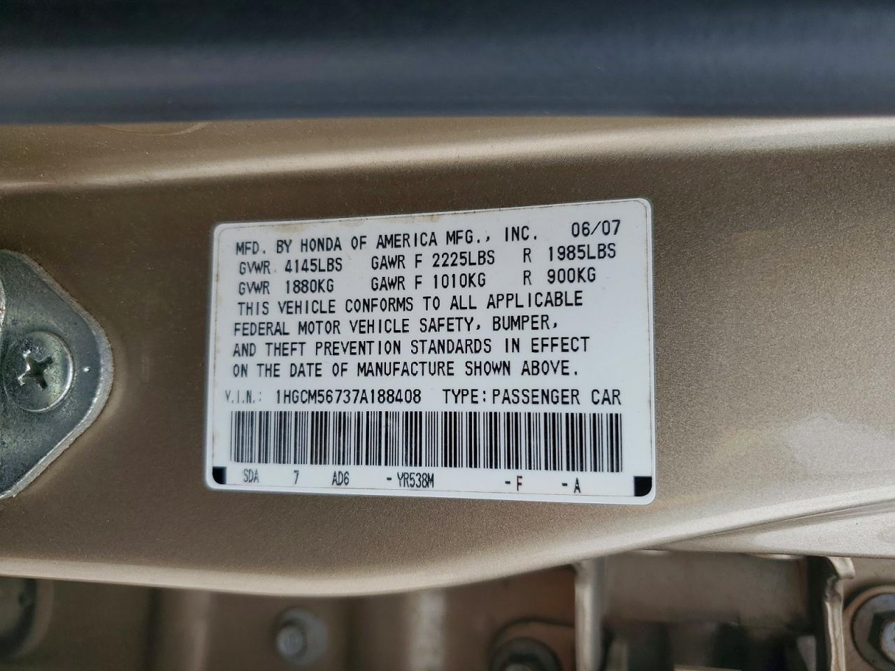 2007 HONDA ACCORD EX photo 25