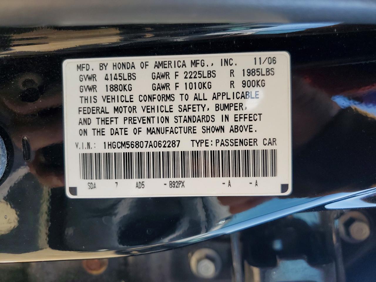 2007 HONDA ACCORD EX photo 34