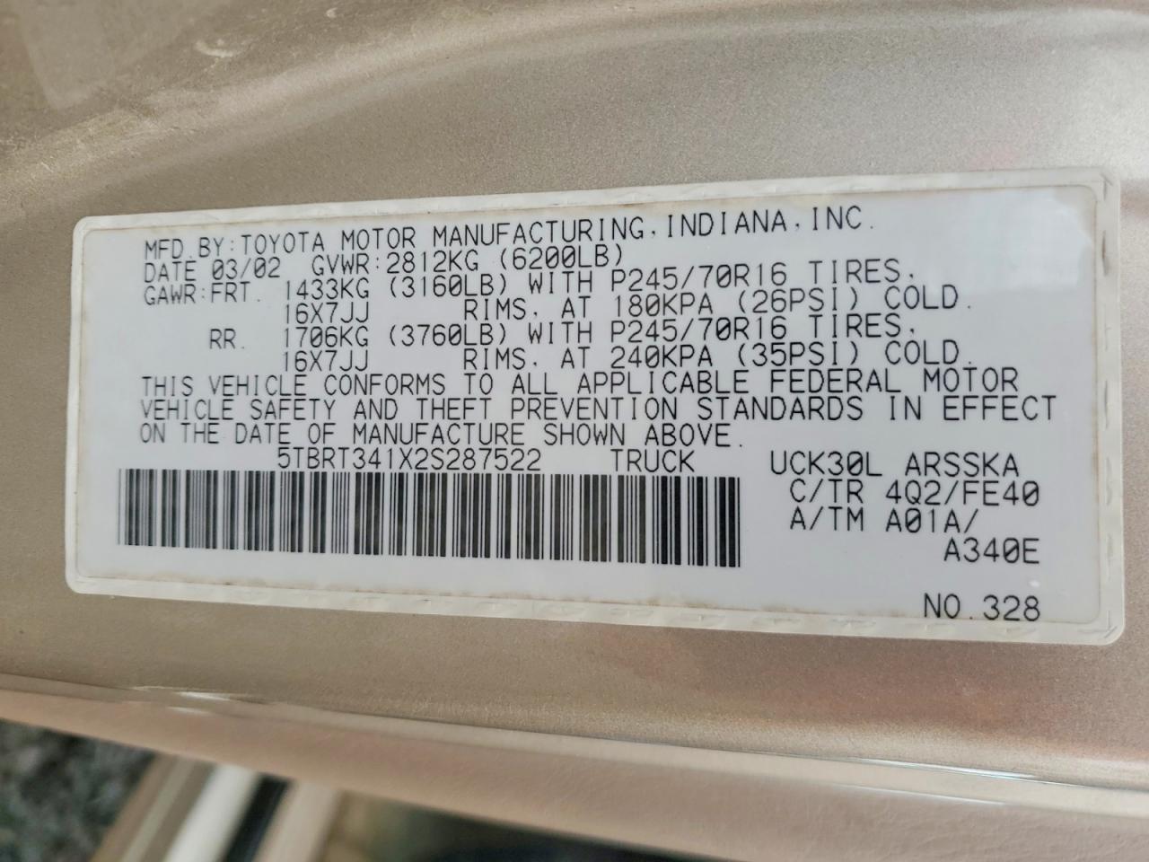 2002 TOYOTA TUNDRA SR5 V8 photo 37