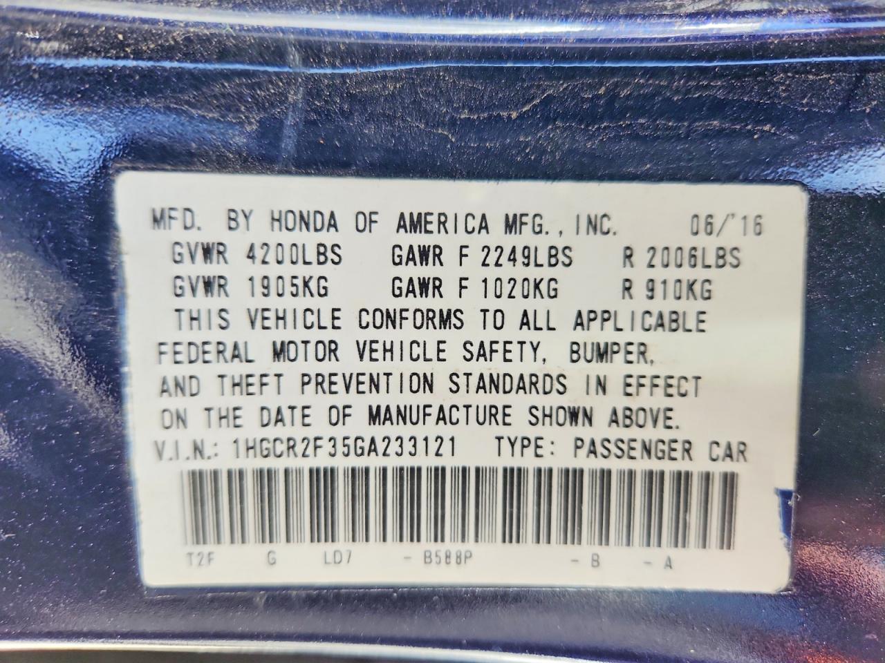 2016 HONDA ACCORD LX photo 23