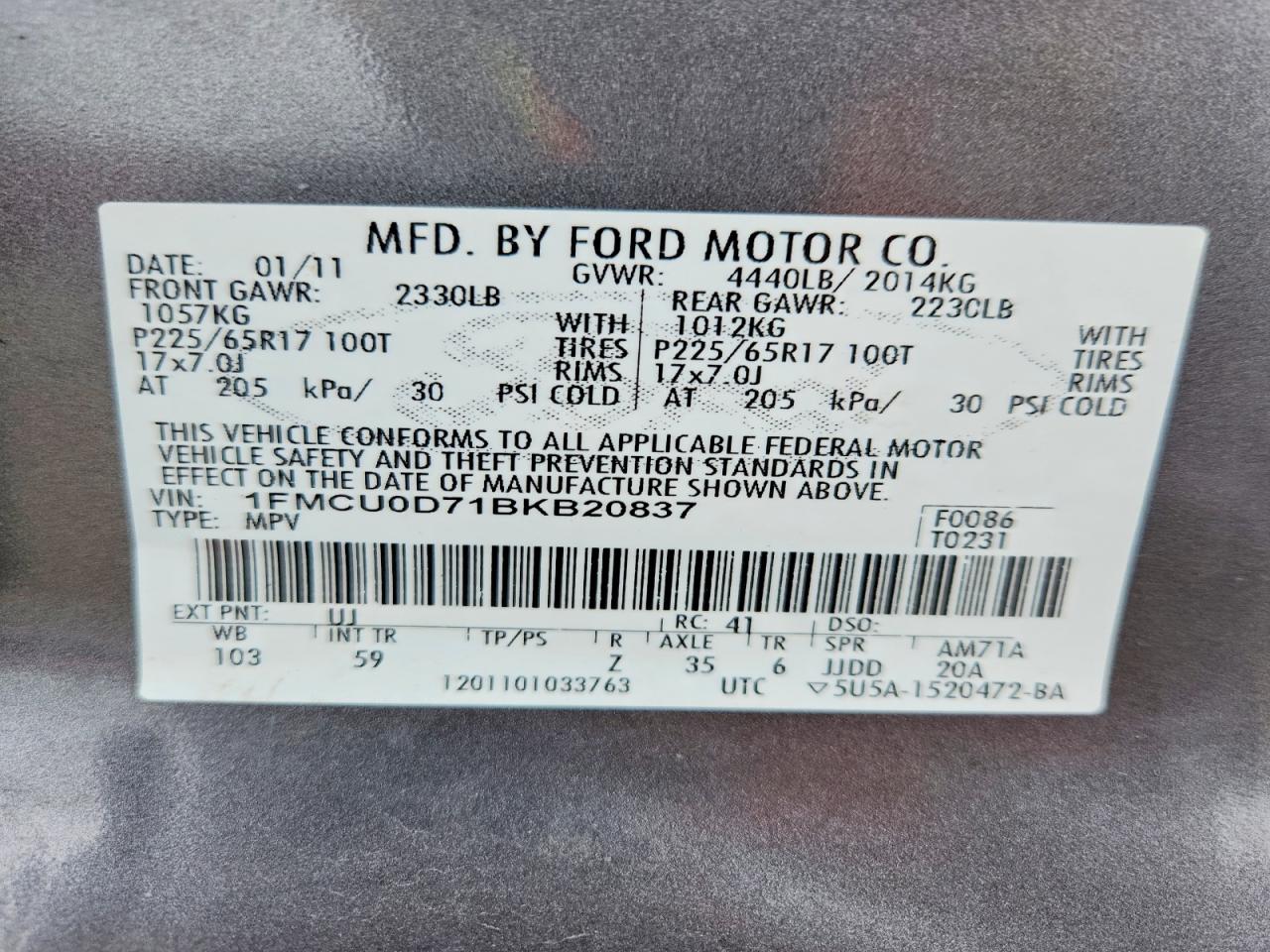2011 FORD ESCAPE XLT photo 37