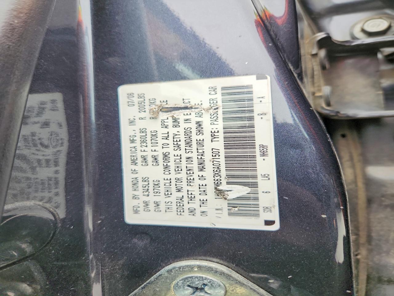 2006 HONDA ACCORD LX photo 25