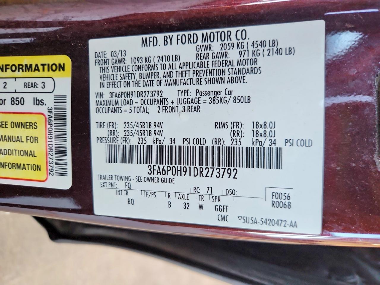 2013 FORD FUSION SE photo 13