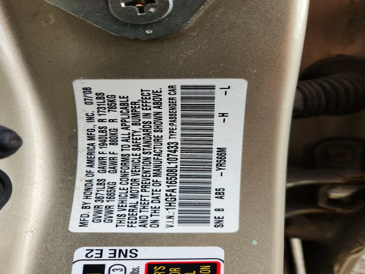 2008 HONDA CIVIC LX photo 23