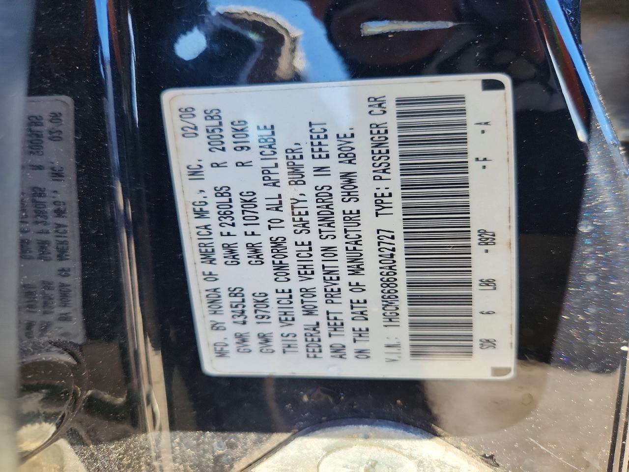 2006 HONDA ACCORD EX photo 25