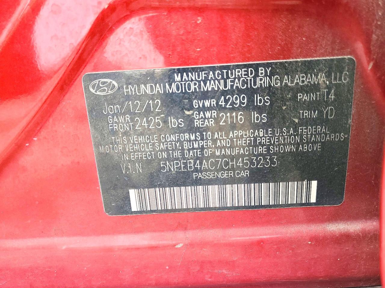 2012 HYUNDAI SONATA GLS photo 34