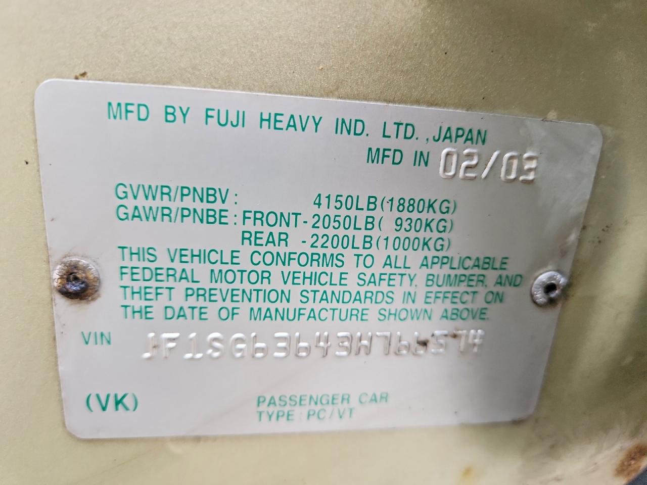 2003 SUBARU FORESTER 2.5X photo 40