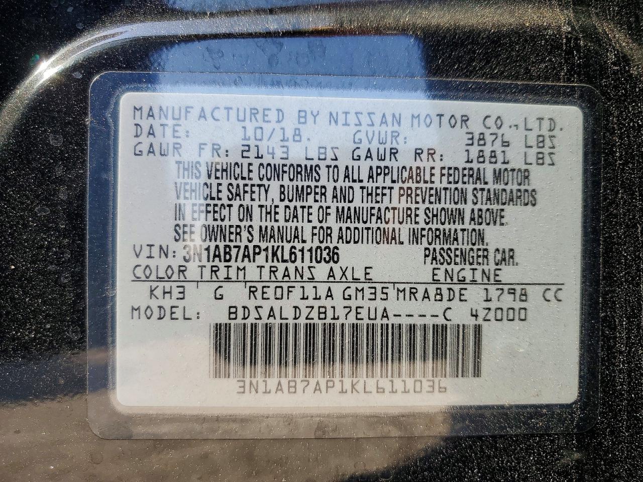 2019 NISSAN SENTRA SV photo 37