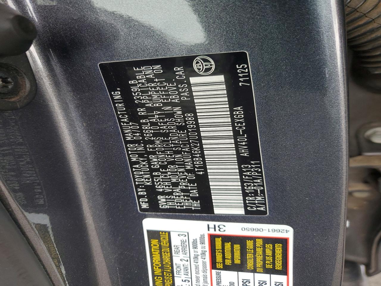 2007 TOYOTA CAMRY HYBRID photo 12