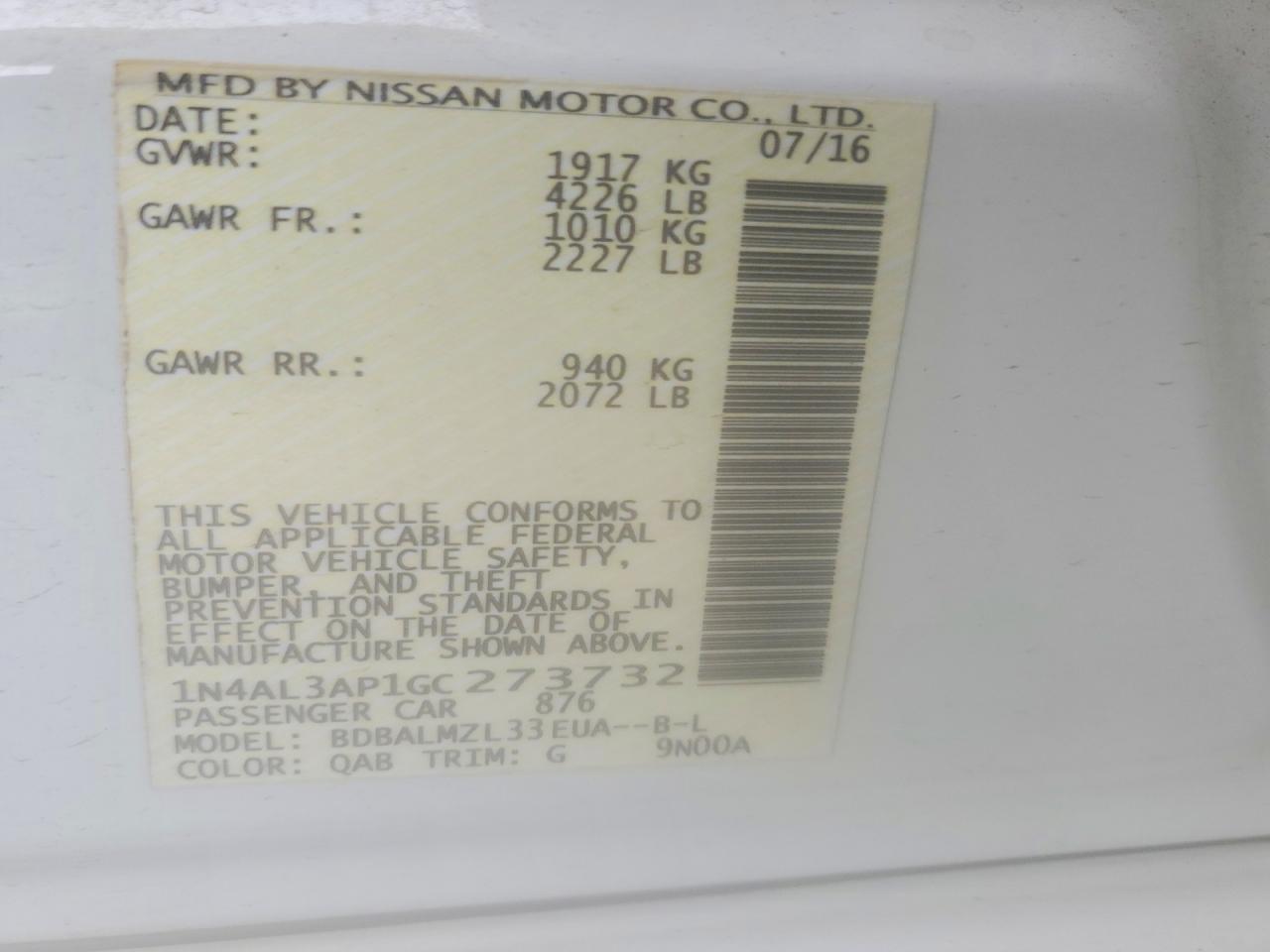 2016 NISSAN ALTIMA 2.5 SV photo 34