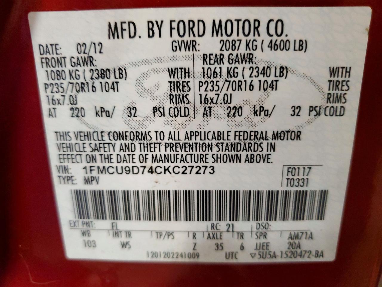 2012 FORD ESCAPE XLT photo 25