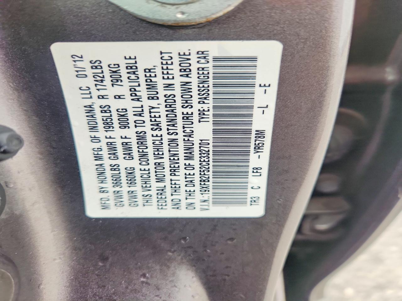 2012 HONDA CIVIC LX photo 23