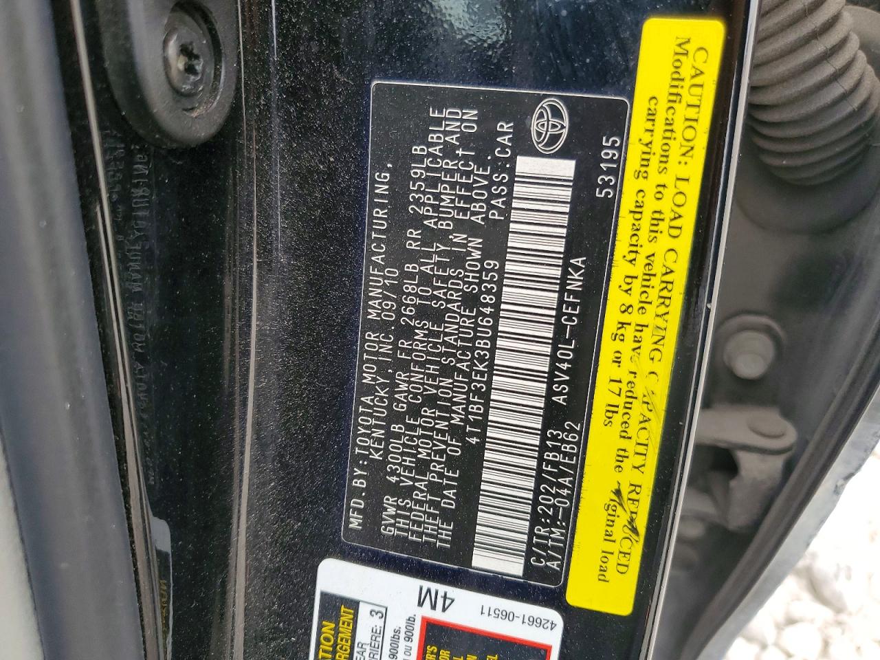2011 TOYOTA CAMRY BASE photo 23