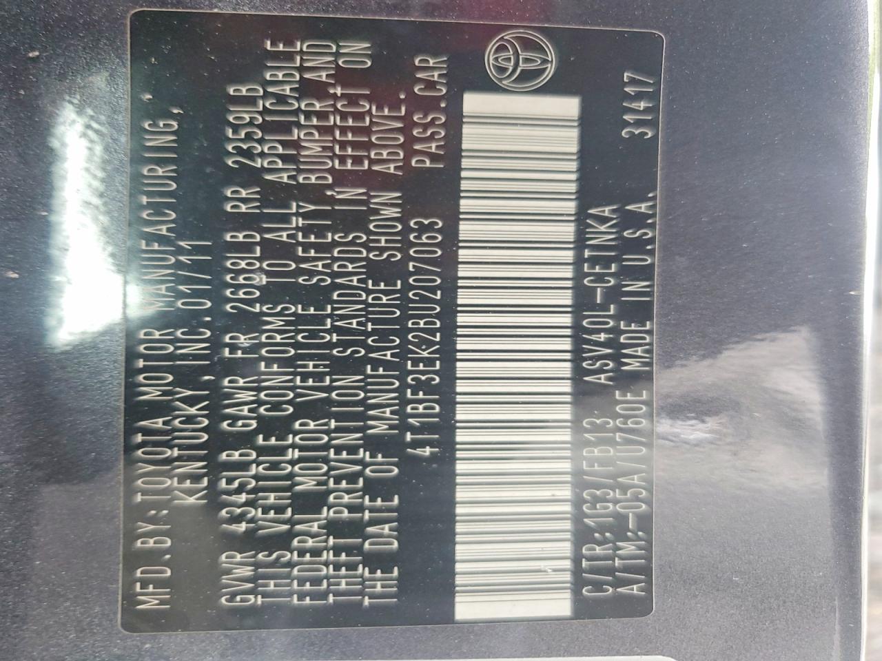 2011 TOYOTA CAMRY LE photo 34