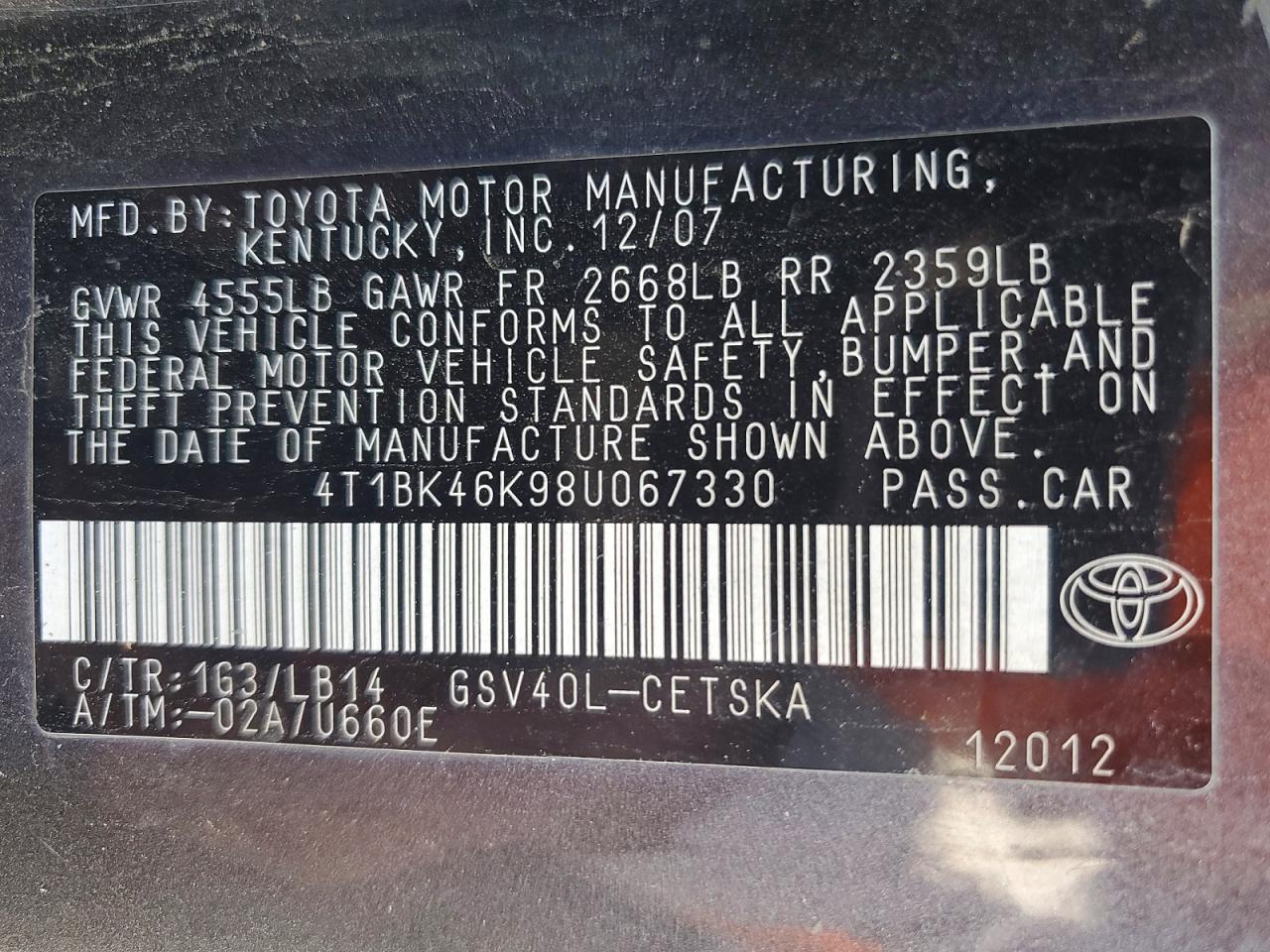 2008 TOYOTA CAMRY SE V6 photo 25