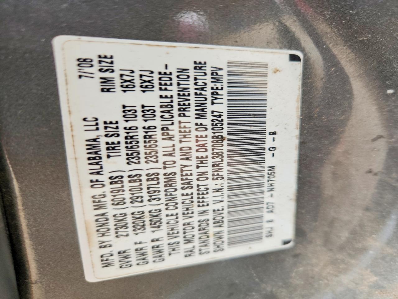 2008 HONDA ODYSSEY EXL photo 25