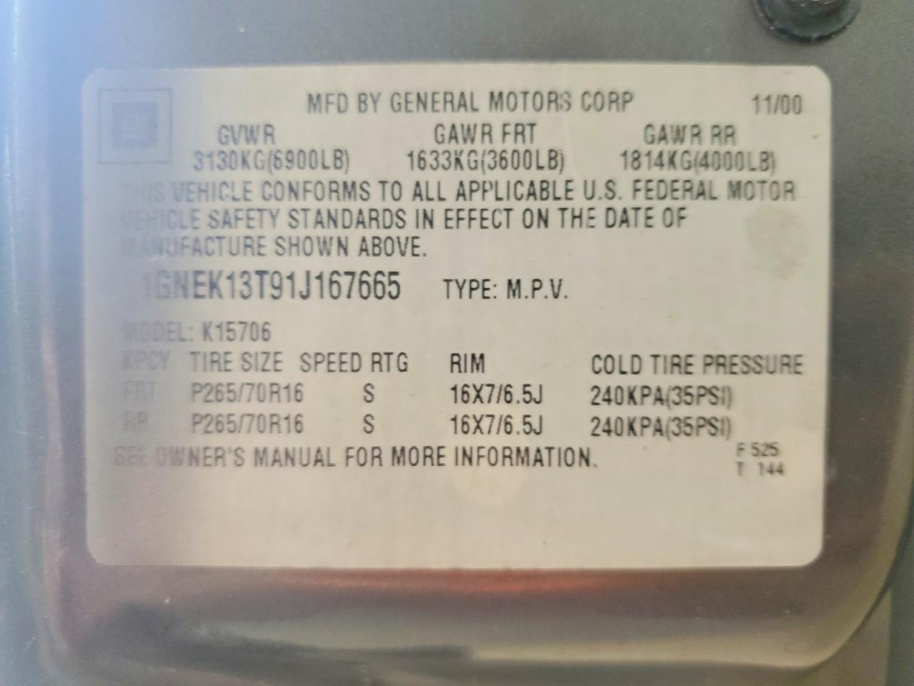 2001 CHEVROLET TAHOE K1500 photo 37