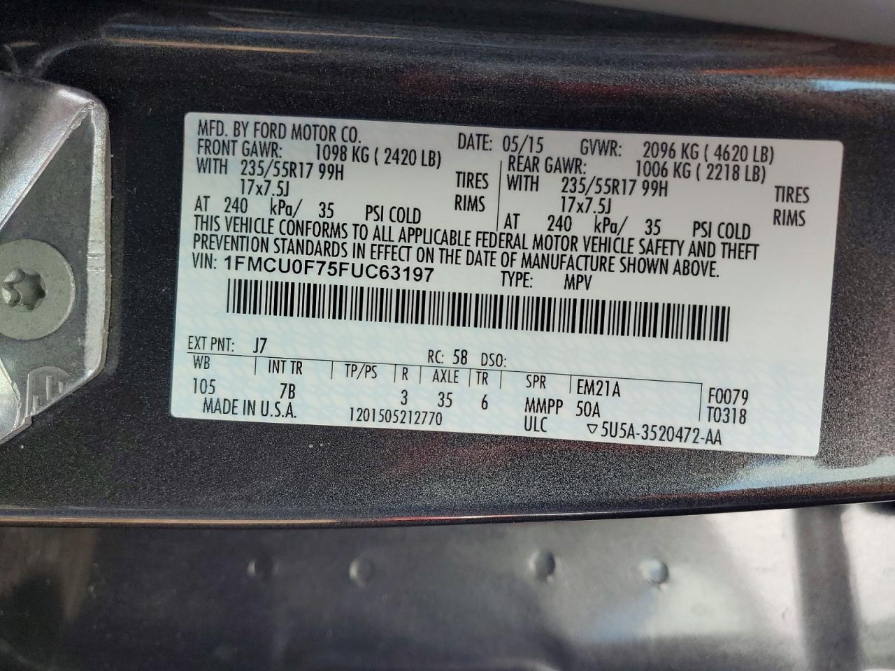 2015 FORD ESCAPE S photo 25