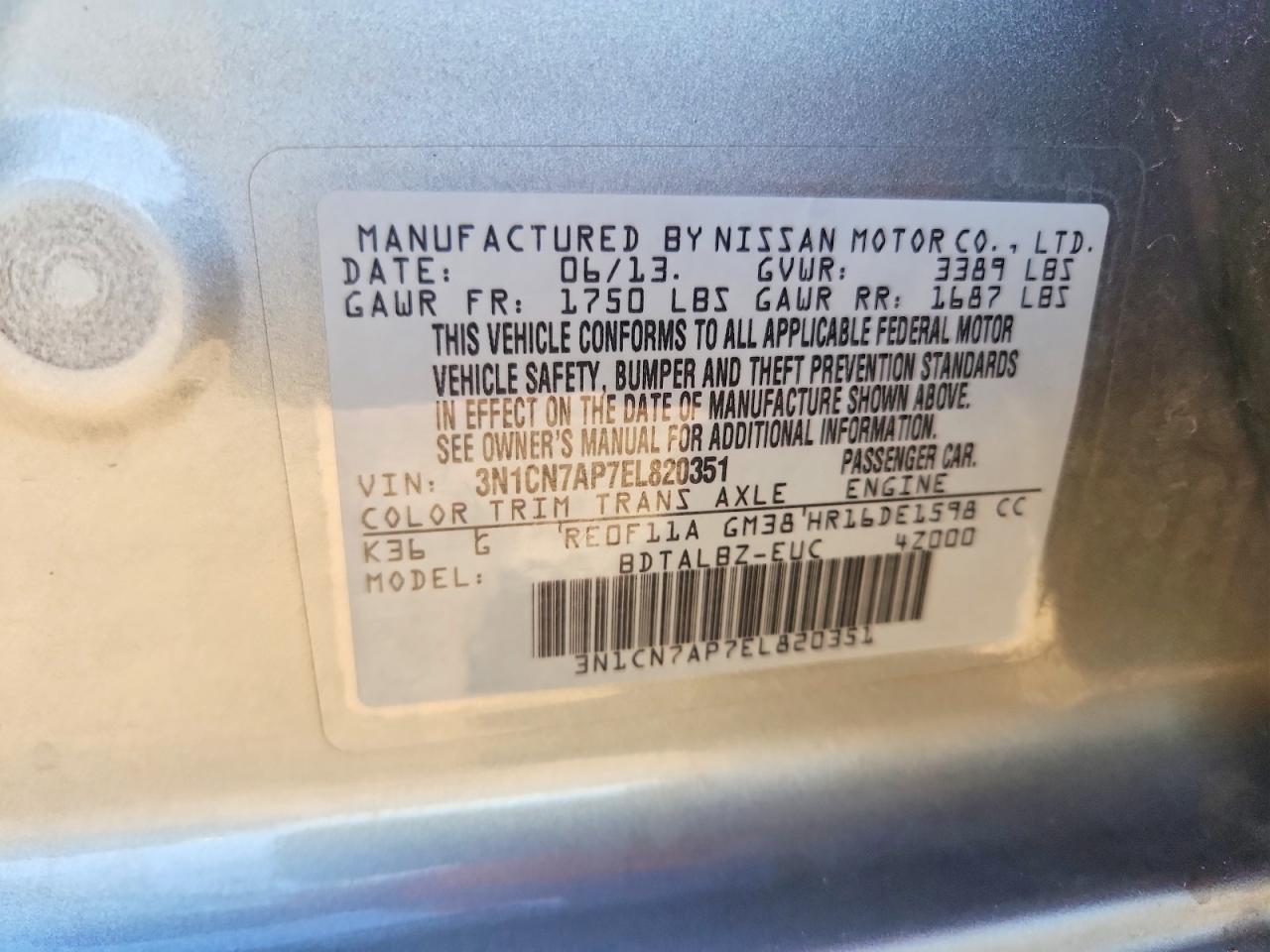 2014 NISSAN VERSA 1.6 SV photo 23