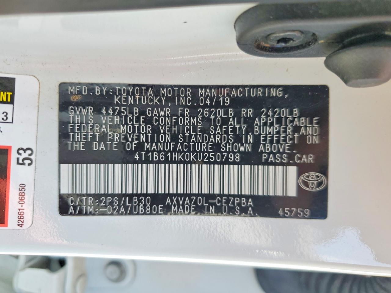 2019 TOYOTA CAMRY XSE photo 23