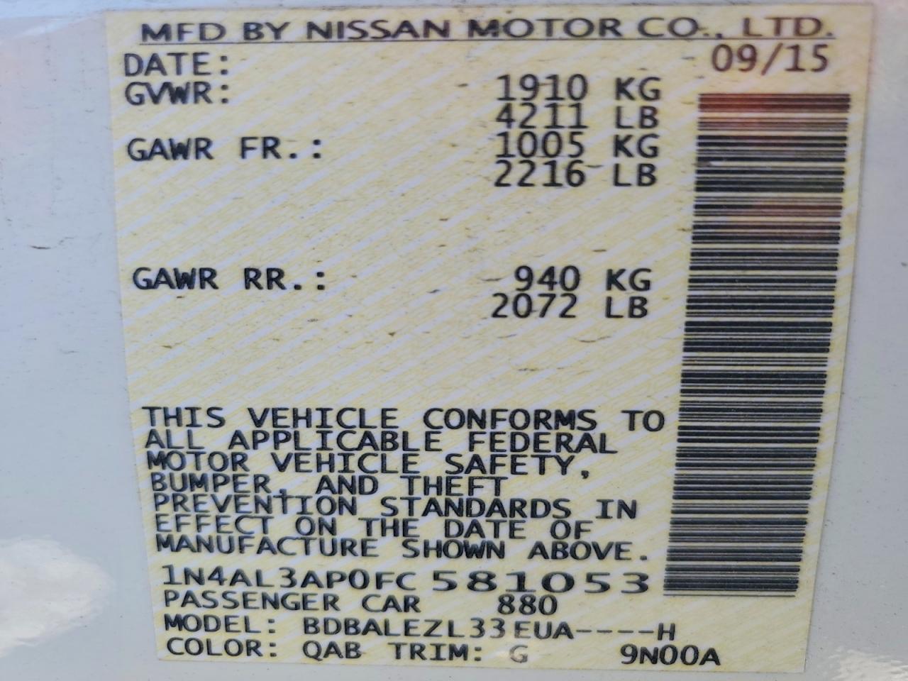 2015 NISSAN ALTIMA 2.5 S photo 37