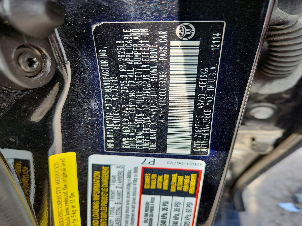 2012 TOYOTA CAMRY L photo 12